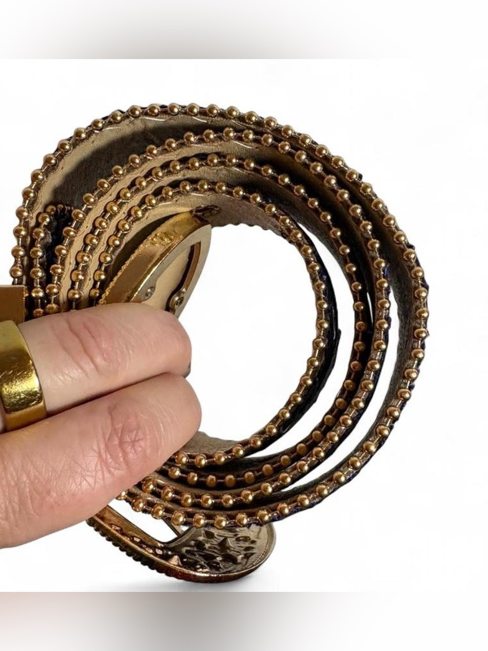 Vintage Ornate Gold Beaded & Lace-Covered Leather Belt - Picture 8 of 8